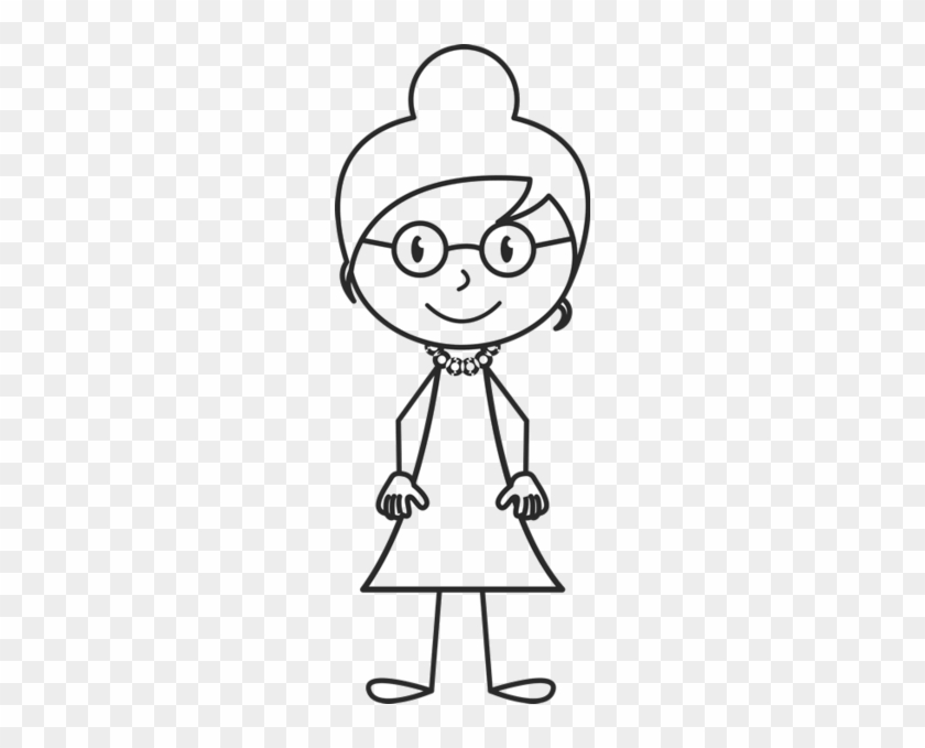 Girl With Bun And Glasses Rubber Stamp - Long Hair Stick Figure #487068