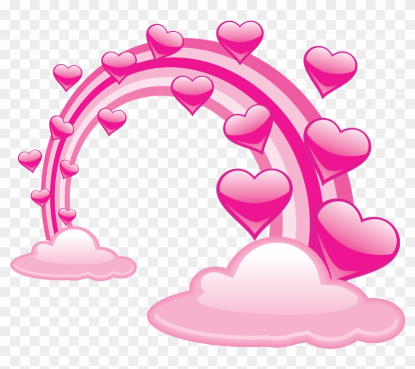 Pink Valentine Clouds With Hearts And Pink Rainbow - Pink Rainbow Png #487180