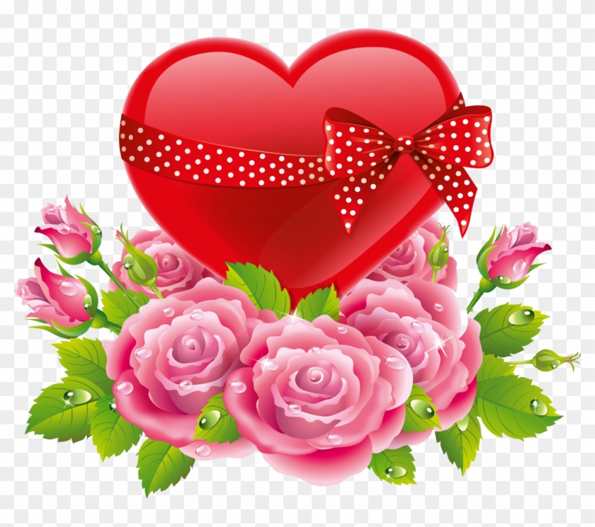 Red Heart & Polka Dot Bow With Pink Roses - Good Night Love Flower #487553