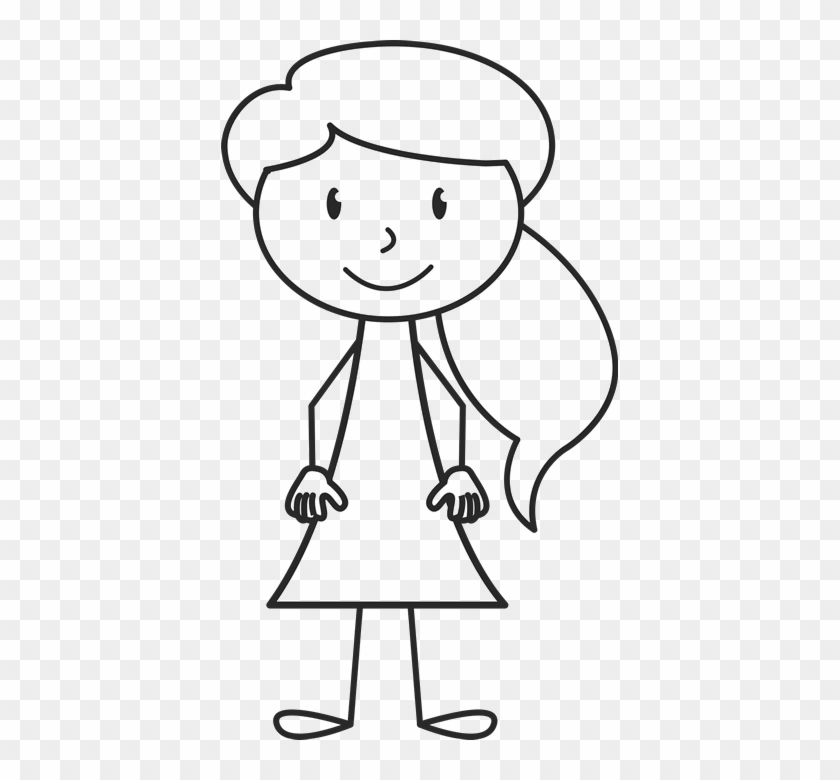 Girl With Ponytail And Solid Dress Stamp - Stick Figure With Dress #488628