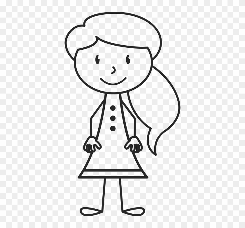 Girl With Ponytail And Button Up Dress Stamp - Stick Figure With Dress #488629