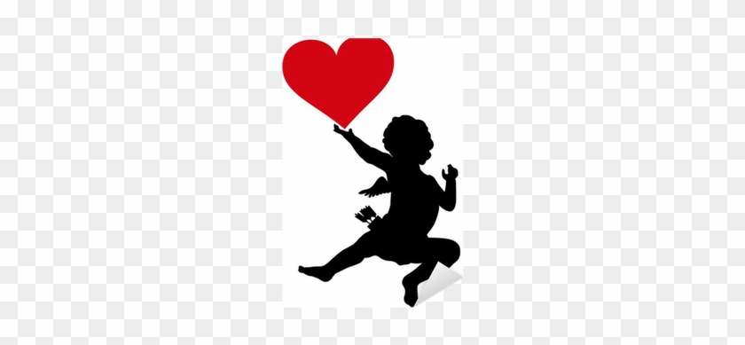 Cupid With Red Heart Vector Silhouette Sticker • Pixers® - Vector Graphics #489170