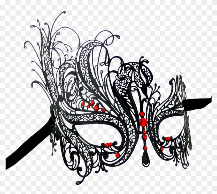 Black Series Swan Metal Filigree Laser Cut Womens Masquerade - Black And Red Masquerade Mask #489181