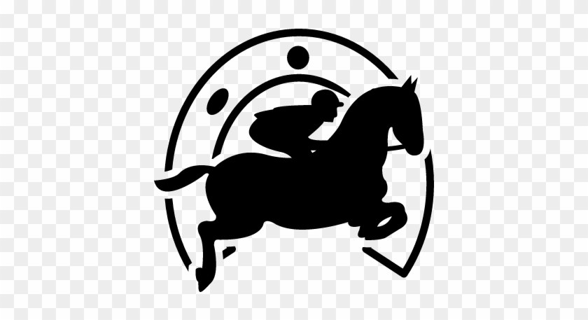 Jumping Horse With Jockey In Front Of A Horseshoe Vector - Horse Race Png Icon #489456