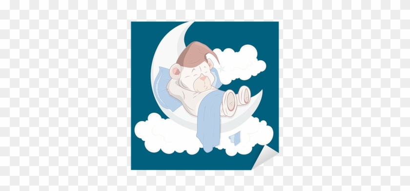 Teddy Bear Sleeping On Moon Cartoon Vector Sticker - Adorable Sleeping Teddy Bear On Crescent Moon Tile #490136