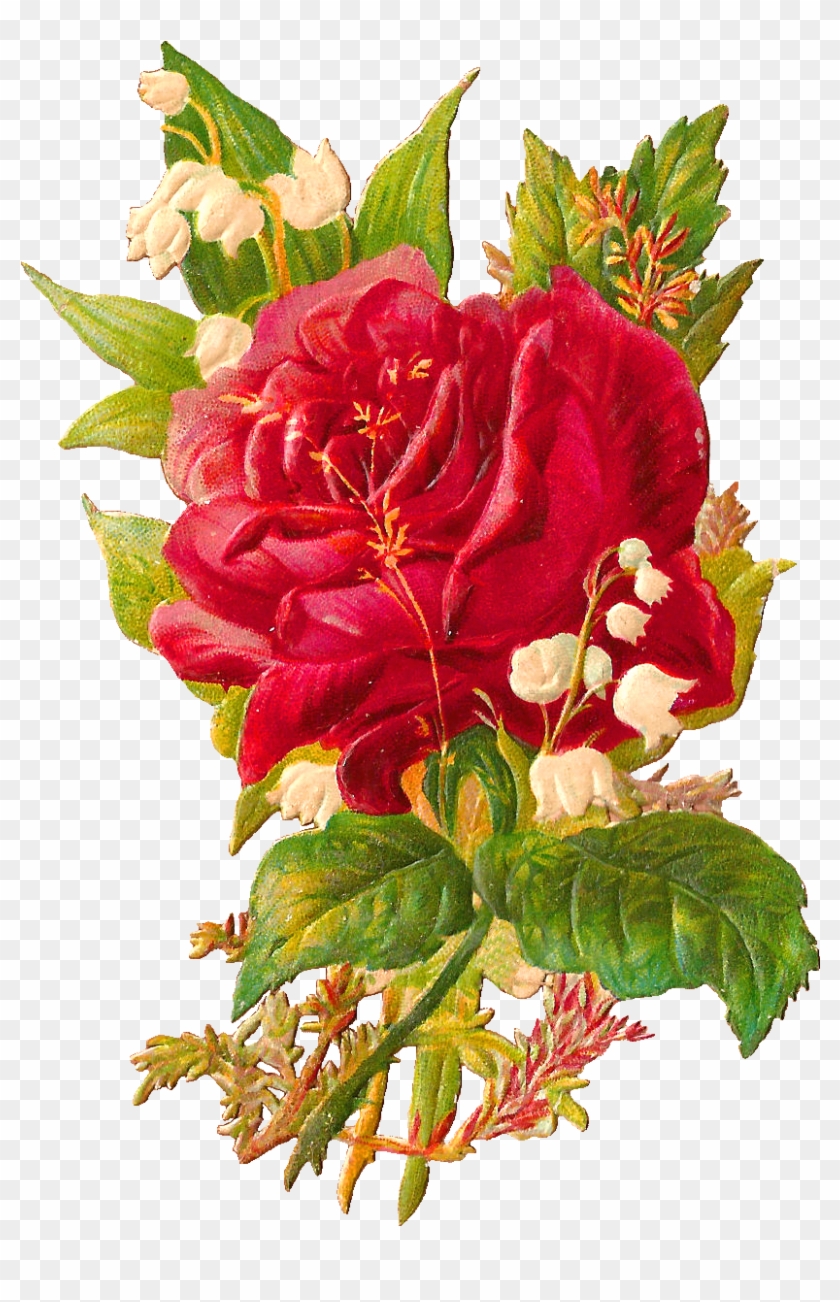 This Is A Very Pretty Victorian Scrap Of Large Red - Rose And Lily Of The Valley Tattoo #490713