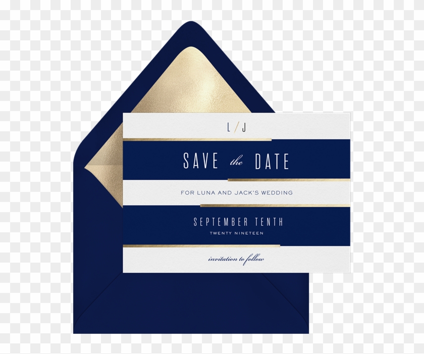 Gold Highlights Save The Date In Blue - Envelope #490903