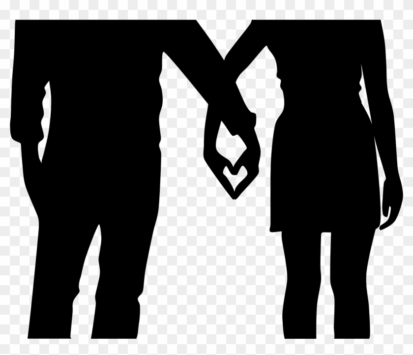 Black And White Cartoon Of A Couple Holding Hands - Couple Silhouette Holding Hands Png #491169