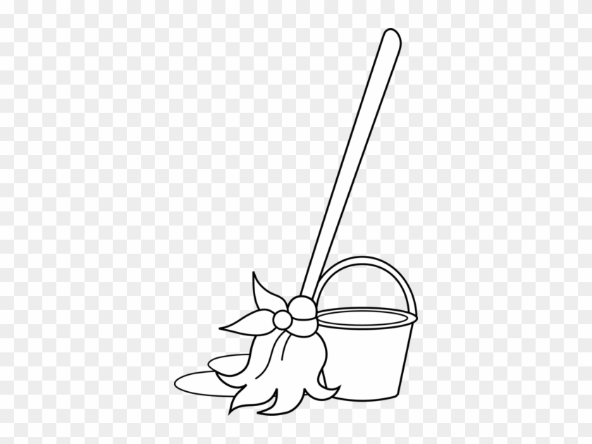 Mop Bucket Black And White Clipart - Clip Art #491387