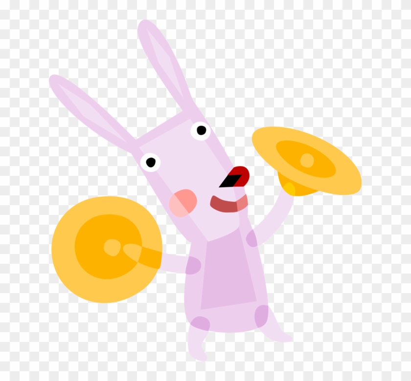 Vector Illustration Of Easter Bunny Playing The Cymbals - Cartoon #491907