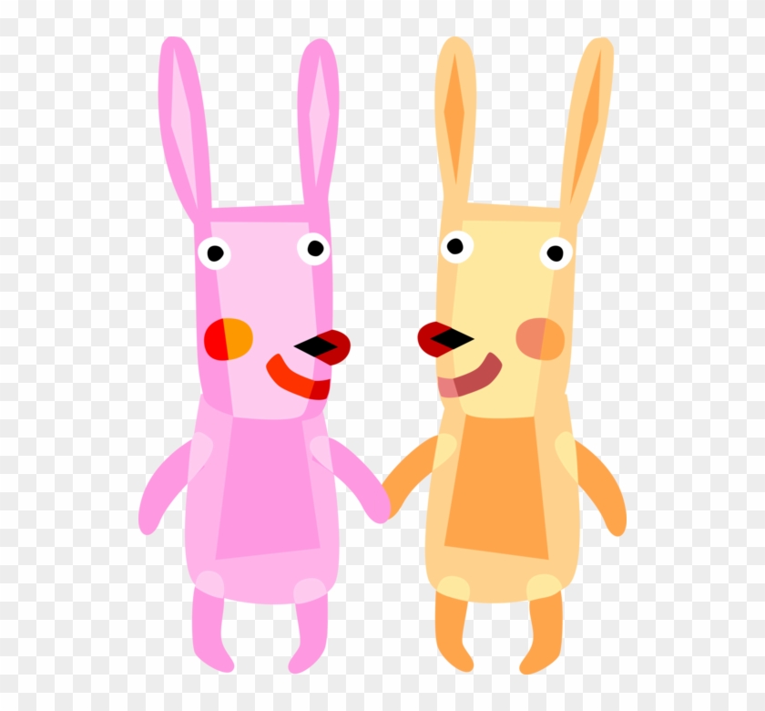 Vector Illustration Of Easter Bunnies Celebrate Resurrection - Cartoon #491959
