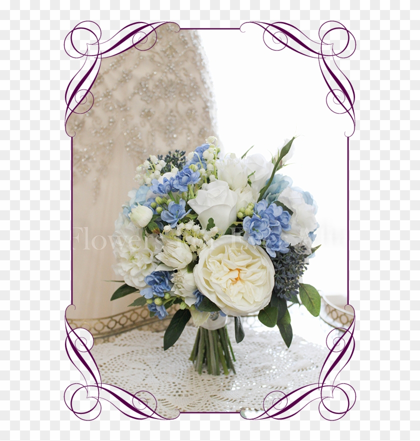 Silk Artificial Bridal Posy Bouquet With Light Blue, - Flower Bouquet #492067