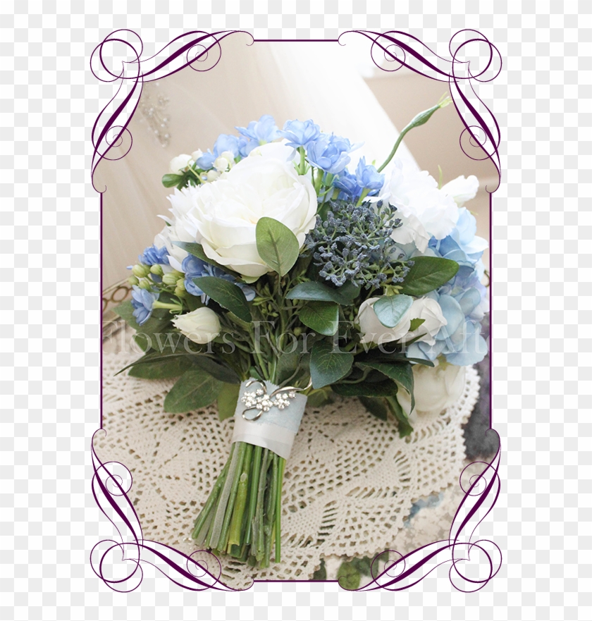 Silk Artificial Bridal Posy Bouquet With Light Blue, - Bouquet #492080