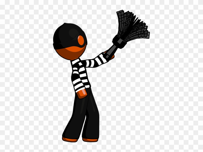 Orange Thief Man Dusting With Feather Duster Upwards - Orange Thief Man Dusting With Feather Duster Upwards #492564