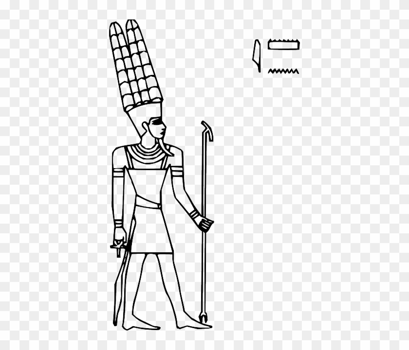 Outline, Egypt, God, Ancient - Amun Egyptian God In Black And White #493414