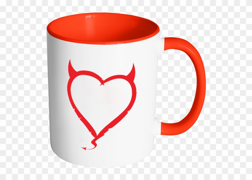 Devil Horns Heart Color Accent Coffee Mug - Red Devilish Heart Ornament (oval) #493839