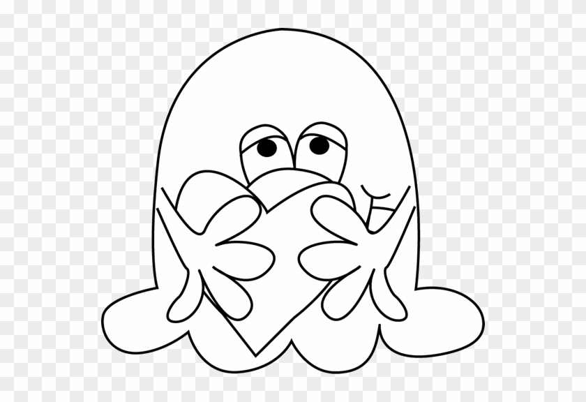 Black And White Slimy Monster Hugging A Heart Clip - Clip Art #494416