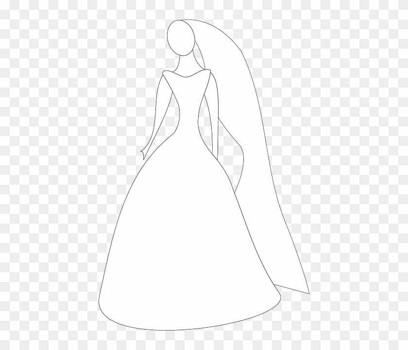 Wedding Dress Outline - Bride Silhouette Clip Art #494632