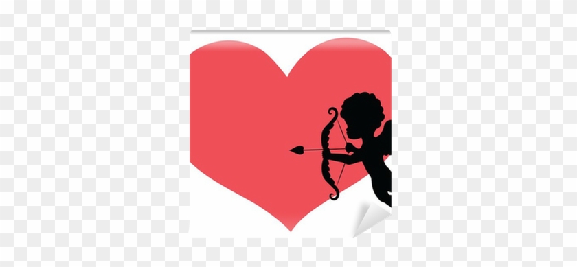 Silhouette Of A Cupid And A Big Red Heart On The Background - Cupid #494951