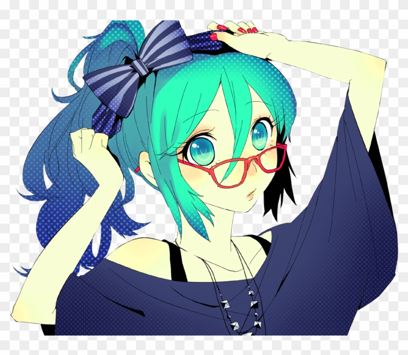 Anime Girl Blue Hair Glasses #495436