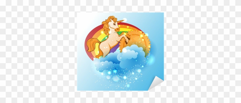 Cartoon Unicorn, Sun, Rainbow And Clouds Sticker • - Unicorn &amp; Rainbows 2016 Monthly Planner #495917