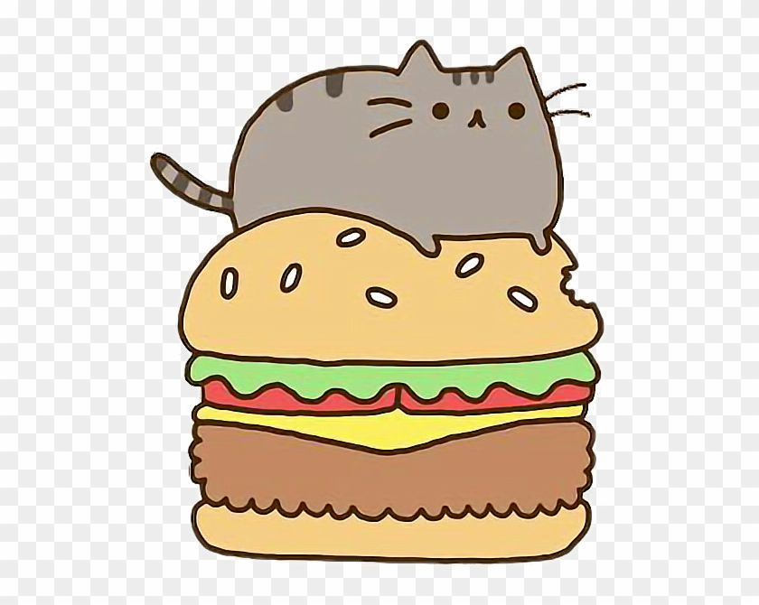 Pusheen Cat Burger Bread Tomato Salad Cheese Yummy - Pusheen On A Burger #496900