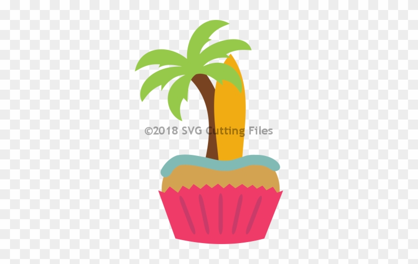 Palmtree Surfboard Cupcake - Scalable Vector Graphics #496981
