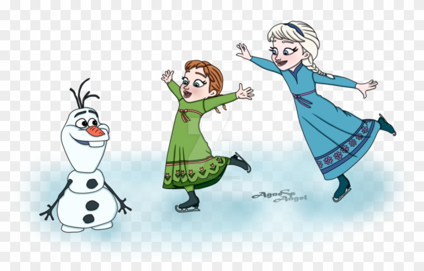 Elsa, Anna And Olaf On Ice By Agnessangel - Olaf #497548