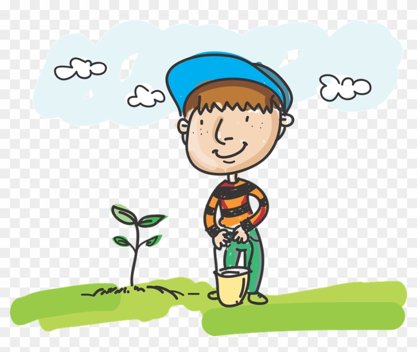 Children Writing Clipart 11, - Boy Gardening, Tree Planting Large Tote Bag, Natural, #500812