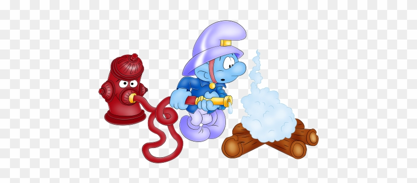 Smurf Fireman Spraying Water On Fire - Smurf Fireman #85672