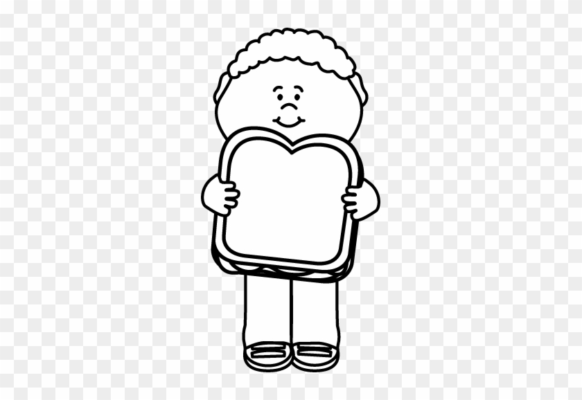 Black And White Kid With Peanut Butter And Jelly Sandwich - Eating Toast Clipart Black And White #86519