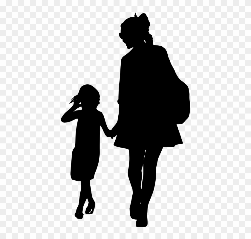 Silhouette, Mother, Daughter, Together, Walking, Family - Clip Art Silhouette Mother And Daughter #93301