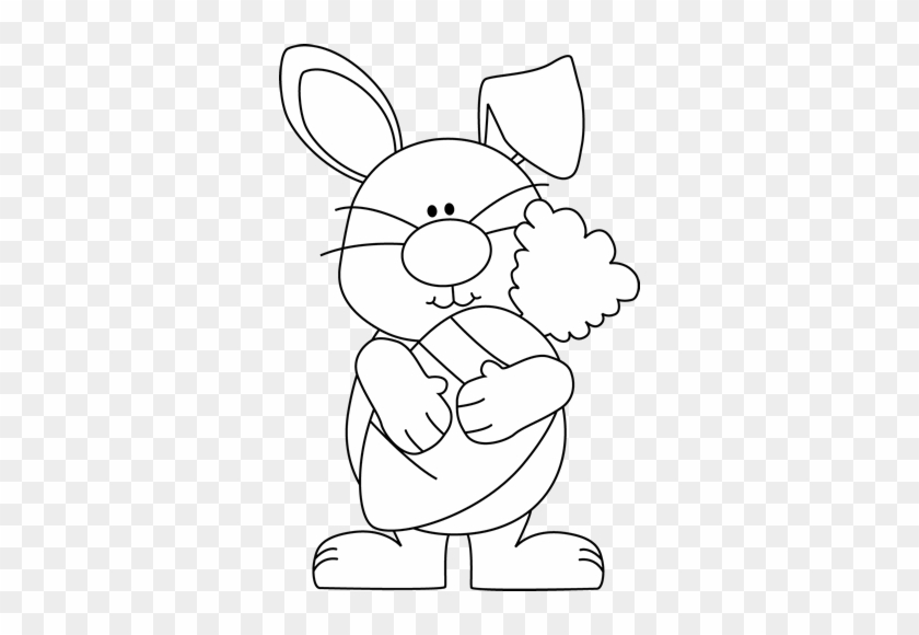 Black And White Bunny With A Giant Carrot Clip Art - Bunny Clip Art Black And White #502118