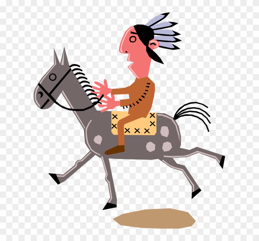 Vector Illustration Of Native American Indian Man On - Riding A Horse #502858