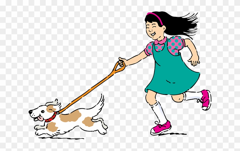 Cartoon, Dog, Leash, Running, Pet, Walking - Walking A Dog Clipart #504628