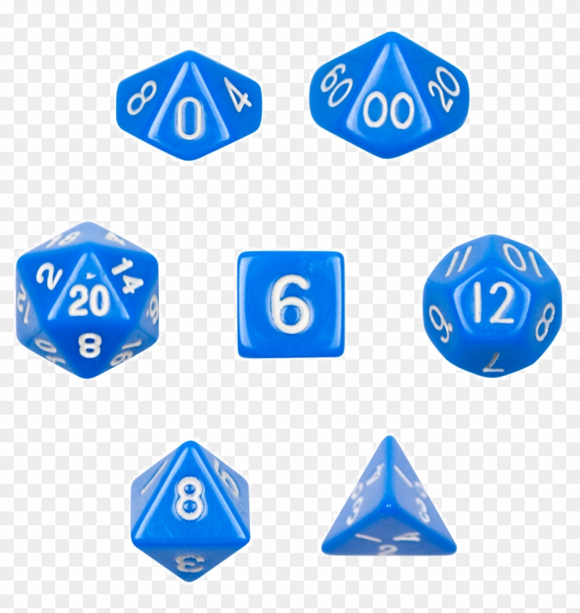 7 Die Polyhedral Dice Set In Velvet Pouch- Opaque Blue - 7 Die Polyhedral Dice Set - Solid Blue #505728