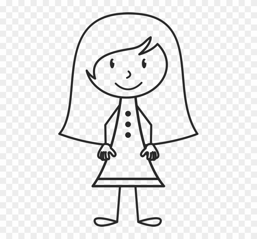 Girl With Long Hair And Button Up Dress Stamp - Long Hair Stick Figure #507252