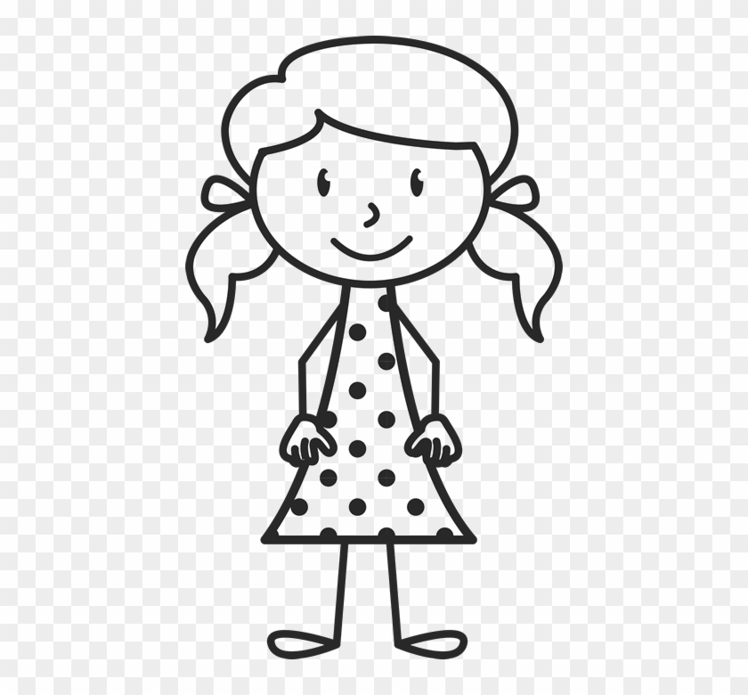 Little Girl With Pigtails And Polka Dot Dress Stamp - Stick Figure With Dress #507272