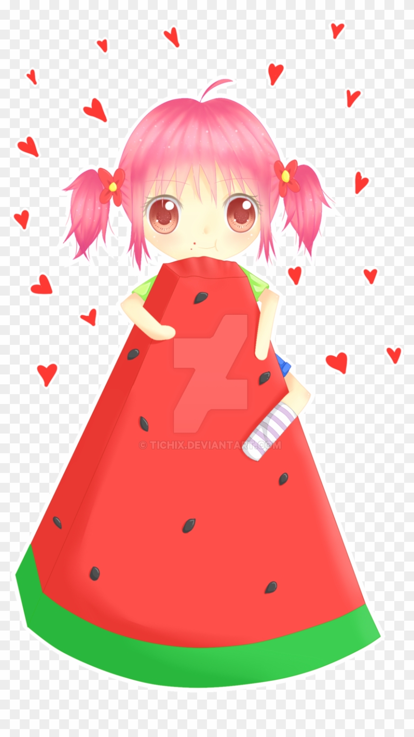 How To Draw Watermelon Slice Cute Step By Step Easy - Chibi Watermelon Girl #507618