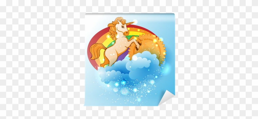 Cartoon Unicorn, Sun, Rainbow And Clouds Wall Mural - Unicorn And Rainbows 2016 Monthly Planner #507970