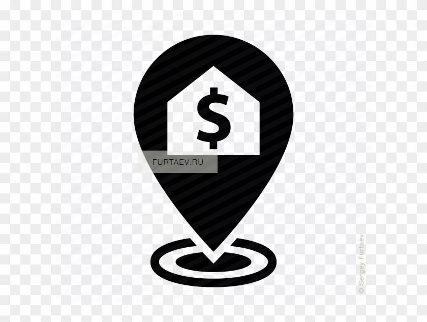 Vector Icon Of House With Dollar Sign On Map Marker - Home Location Icon Vector #508004