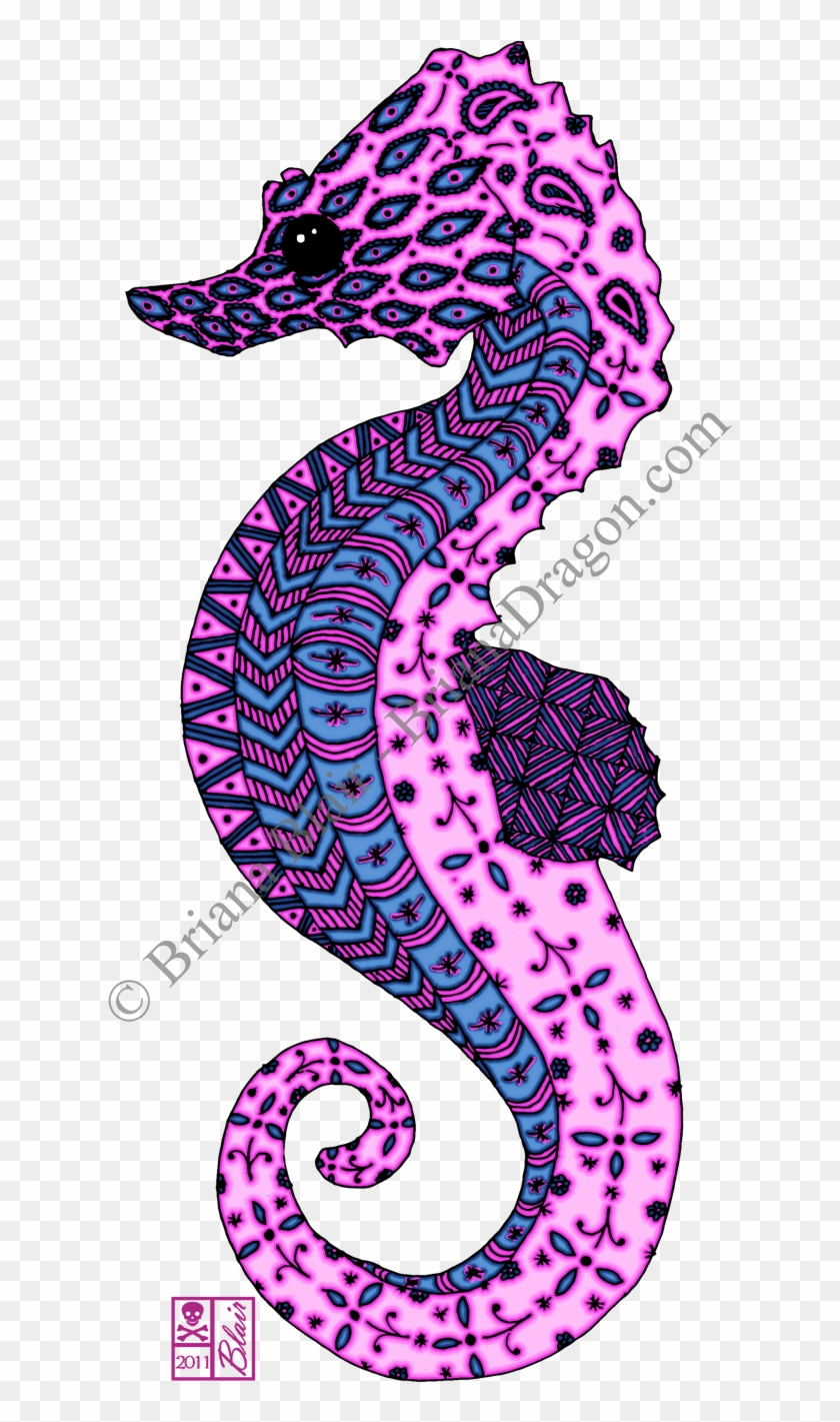 Lilac And Blue Zentangle Seahorse - Flieder Und Blaues Verwicklungs-seepferd Grußkarte #510303