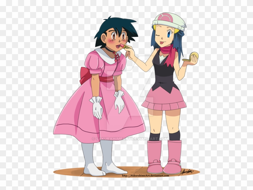 Ash And Dawn Commission By Sakurahimeart - Pokemon Ash In A Dress #511727