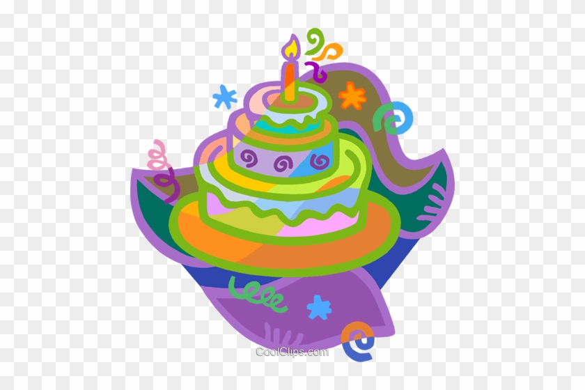 Birthday Cake Royalty Free Vector Clip Art Illustration - Birthday Cake With One Candle #512193