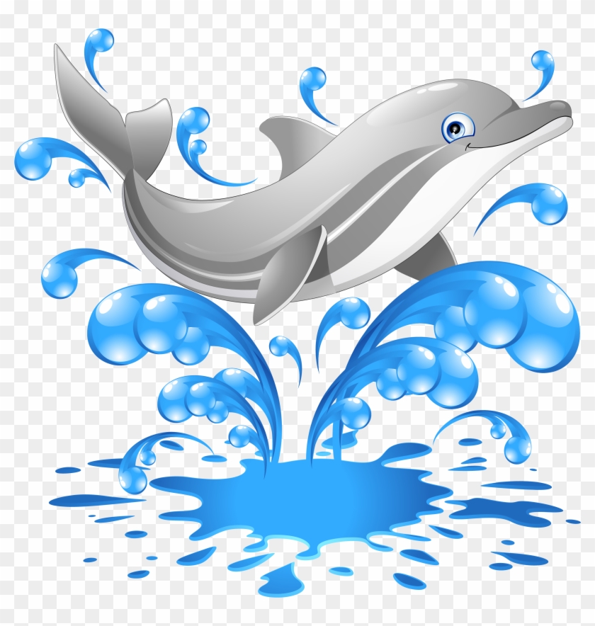 Dolphin Cartoon Clip Art - Dolphin With Water Clip Art #513746