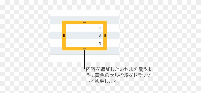 大きな黄色の枠線が表示されている選択中のセル。枠 - Yellow #513911