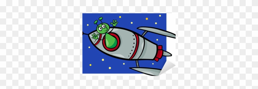 Alien In Rocket Cartoon Illustration Sticker • Pixers® - Illustration #514420
