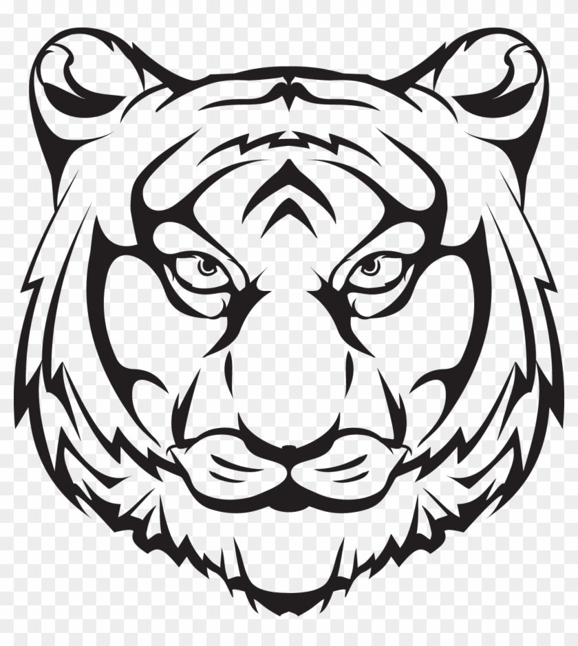 Black & White Version Of Tiger Head - Milaca High School Wolves Mascot #515922