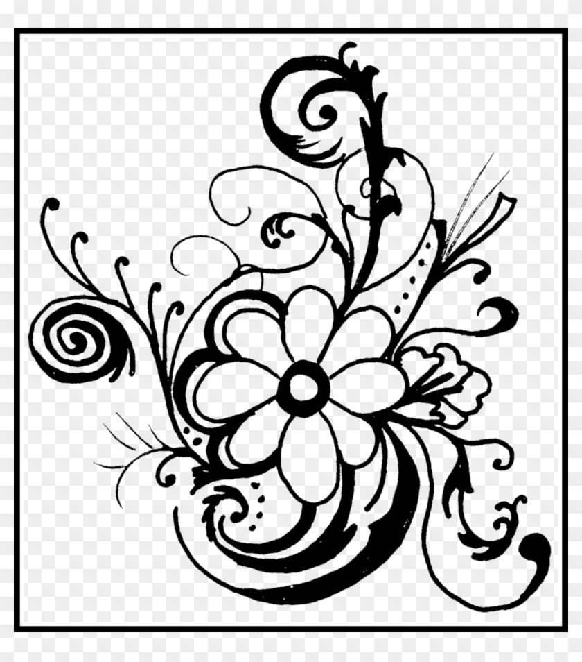 Shocking Flower Designs Black And White Border Png - Black And White Flower Art #518383