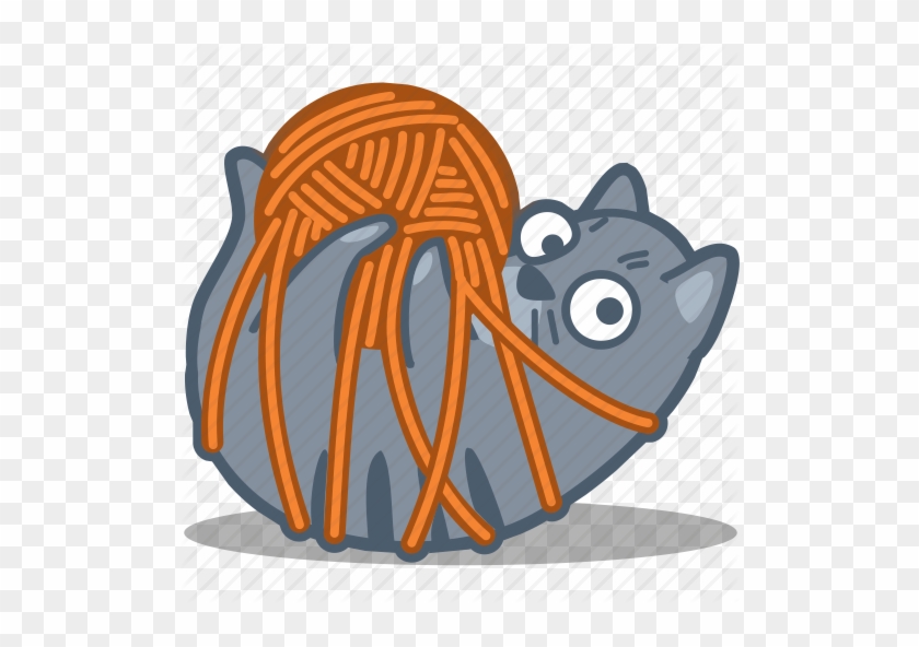 Cat Icons - Cartoon Cat With Yarn #519046
